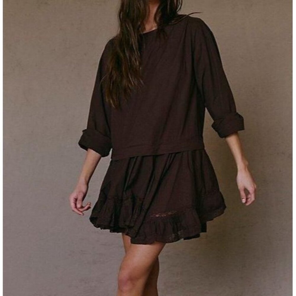 free-est La Bamba Cotton Drop Waist Ruffle Lace Hem Mini Dress Size Small